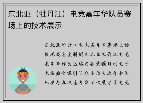 东北亚（牡丹江）电竞嘉年华队员赛场上的技术展示