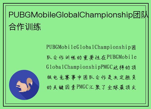 PUBGMobileGlobalChampionship团队合作训练
